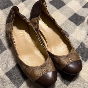 Coach women's moccasin loafers in tan signature coated canvas